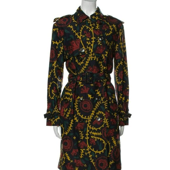 BURBERRY SILK FLORAL PRINT EVENING TRENCH COAT JACKET MADE IN ITALY - Picture 3 of 12